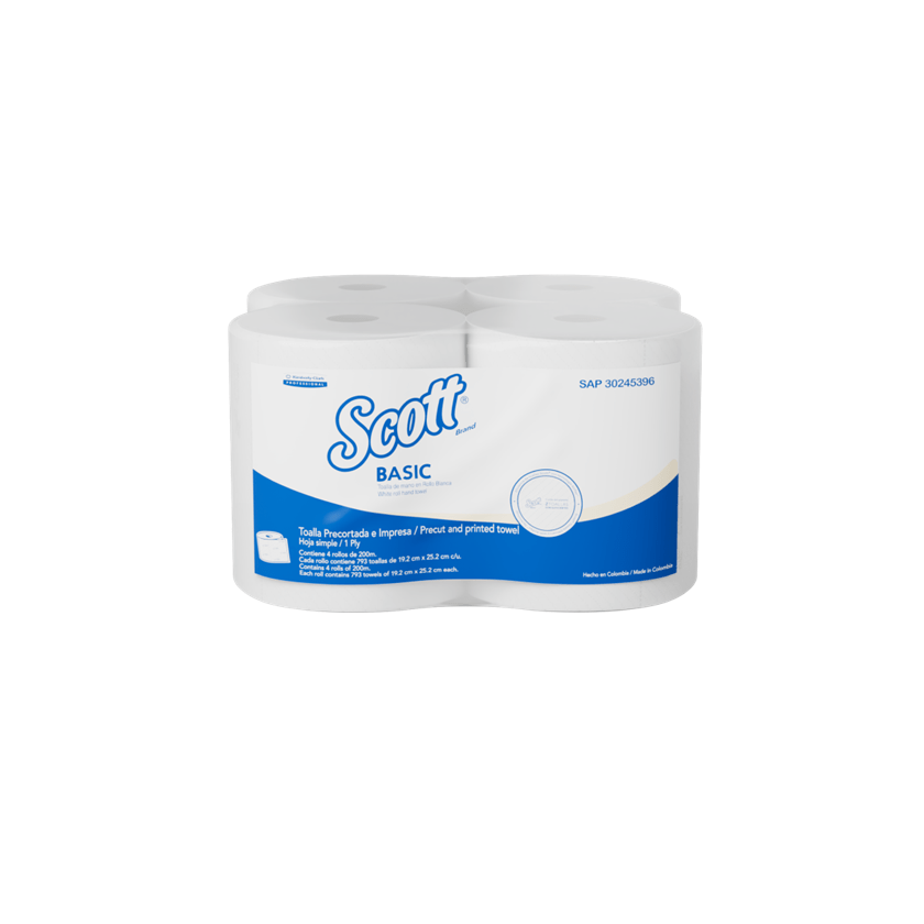 Toalla Papel Scott Basic Precortada 4 Rollos 200 m