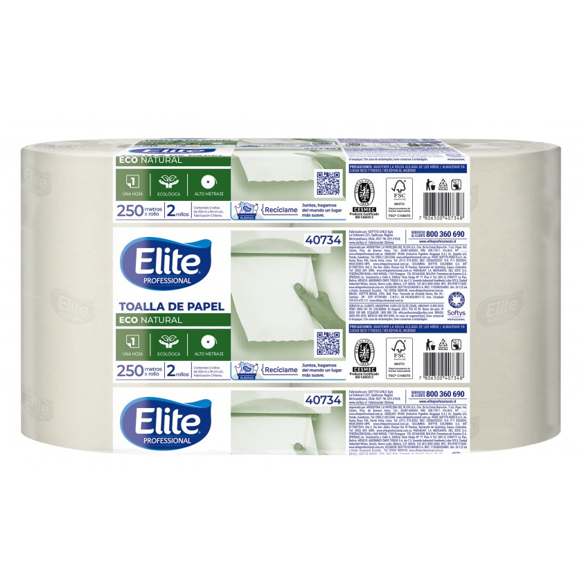 Toalla de Papel Elite Ecológica 2 Rollos 250 m Hoja Simple