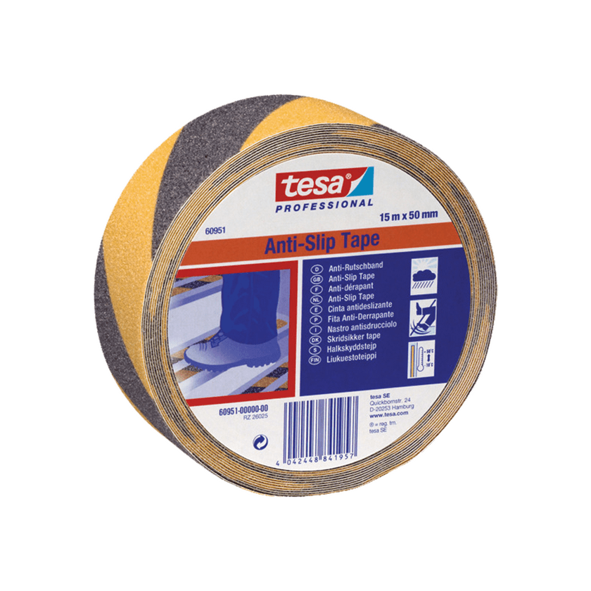 Cinta Antideslizante Tesa 50 mm x 15 m Negra Amarilla