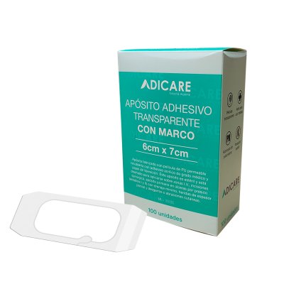 Apósito Adicare Adhesivo con Marco 6x7 cm Transparente Caja de 100 Unidades